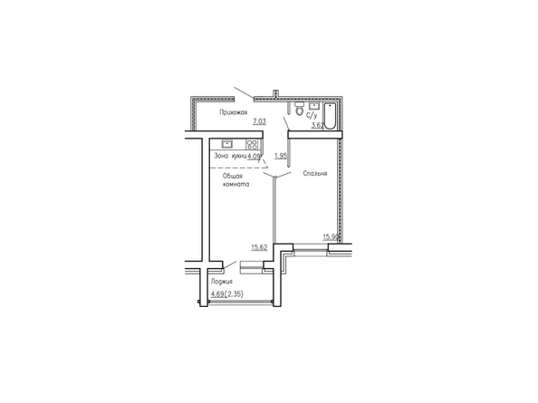 Планировка двухкомнатной квартиры 48,21 кв.м