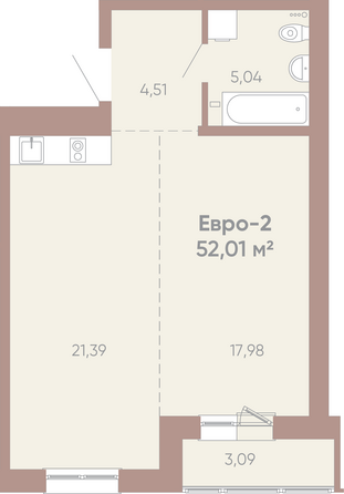 Планировка 1-комн 52,01 м²