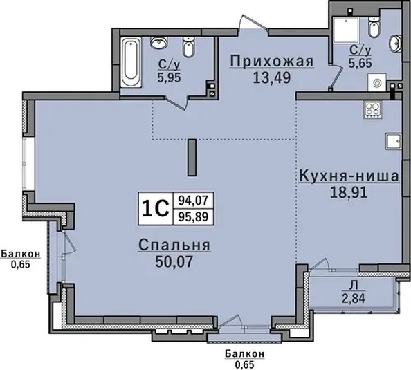 Планировка Студия 96,9 - 97,5 м²