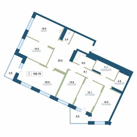 Планировка 5-комн 162,7 м²