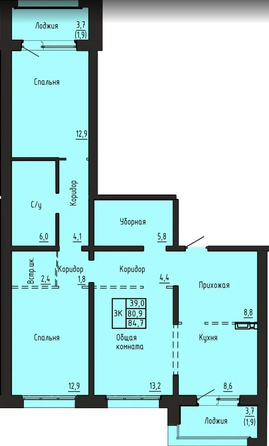 Планировка 3-комн 84,7 м²
