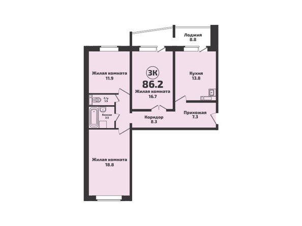 Планировка 3-комн 86,2 м²