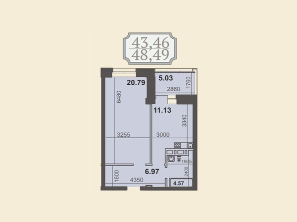 Планировка однокомнатной квартиры 48,49 кв.м