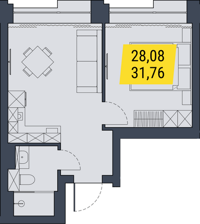 Планировка 1-комн 31,76 м²