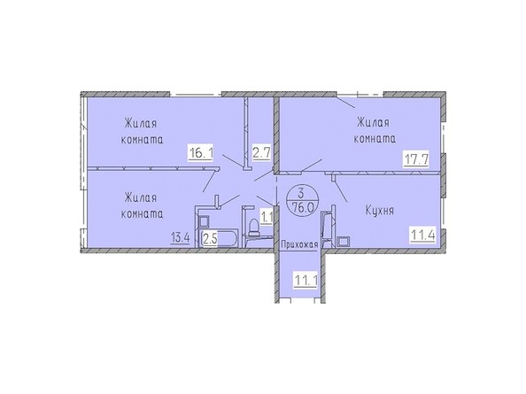 Планировка трехкомнатной квартиры 76 кв.м