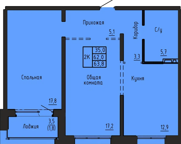 Планировка 2-комн 63,8 м²