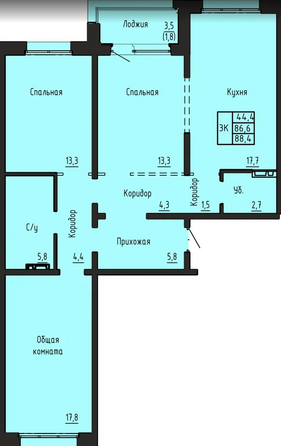 Планировка 3-комн 88,4 м²