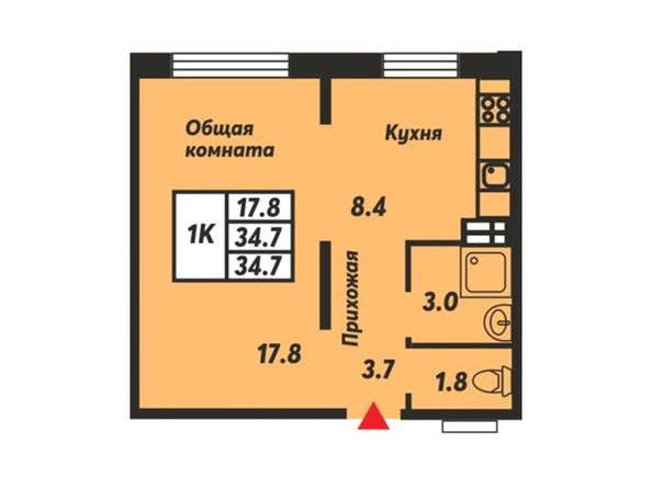 Планировка 1-комнатной квартиры 34,7 кв.м
