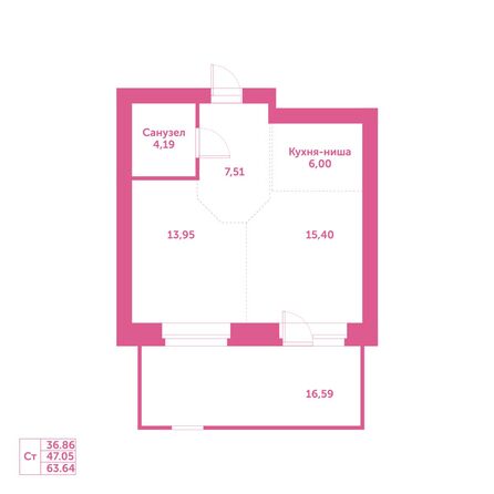 Планировка Студия 63,64 м²