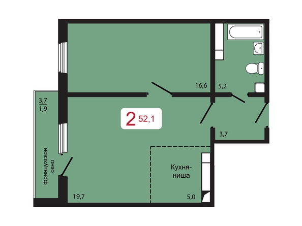 Планировка 2-комн 52,1 м²