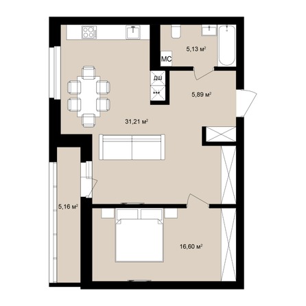 Планировка 2-комн 65,04, 65,17 м²