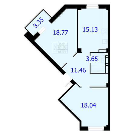 Планировка 2-комн 68,05 м²