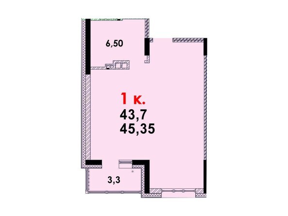 Планировка 1-комнатной квартиры 44,98 кв.м