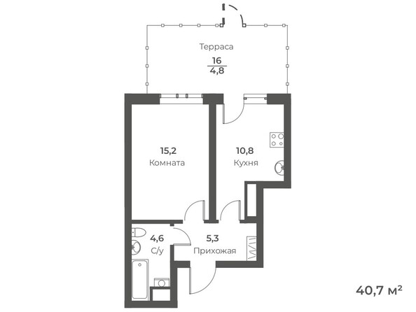 Планировка 1-комн 40,7 м²