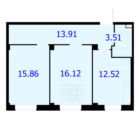 Планировка 2-комн 61,92 м²