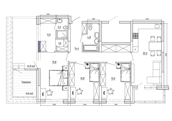 Планировка 4-комн 123,4 м²