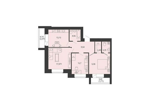 Планировка трёхкомнатной квартиры 83.31 кв.м