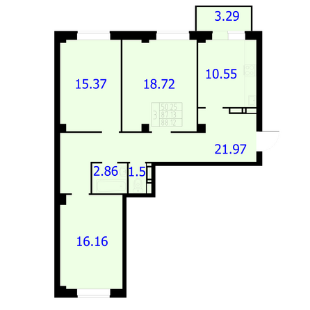 Планировка 3-комн 88,12 м²