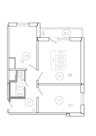 Планировка 2-комн 55,9 м²