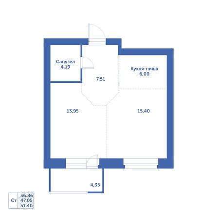 Планировка Студия 51,4 м²