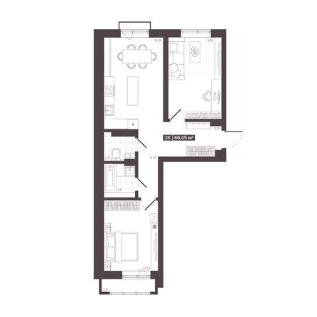 Планировка 2-комн 66,45 м²