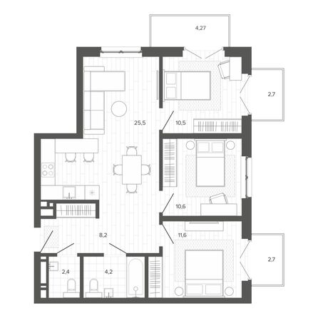 Планировка 4-комн 82,52 м²