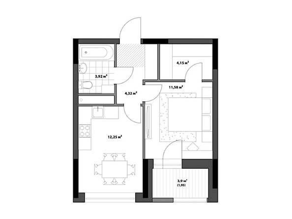 Планировка 1-комн 38,17 м²