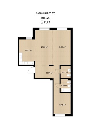 Планировка 3-комн 91,2, 91,93 м²