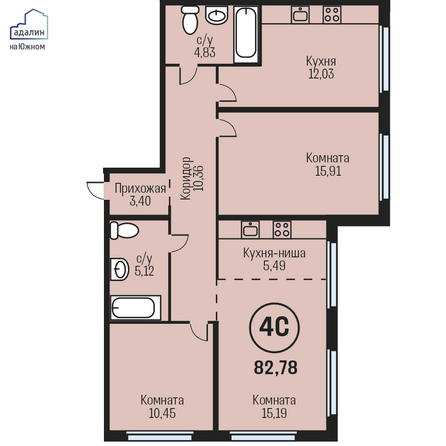 Планировка 4-комн 82,78 м²