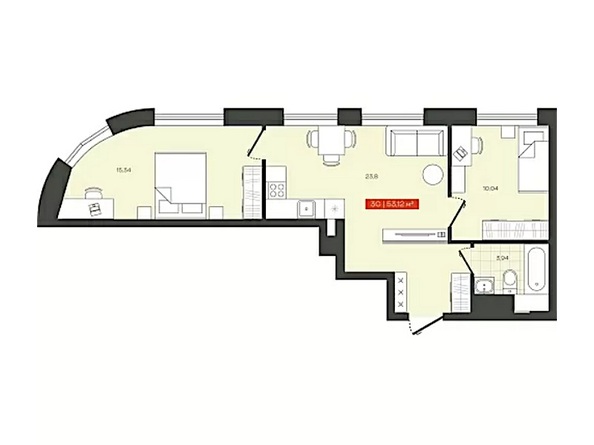 Планировка 2-комн 51,84 - 53,46 м²