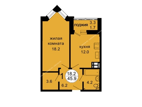 Планировка однокомнатной квартиры 45,9 кв.м