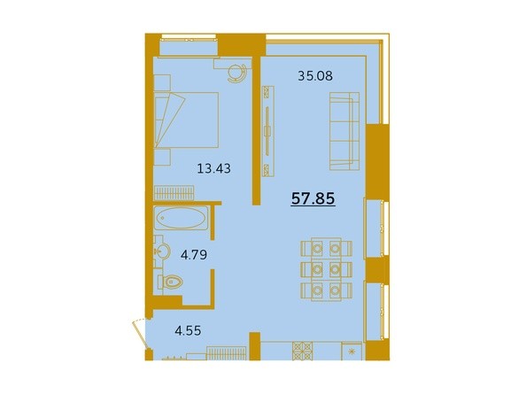 Планировка двухкомнатной квартиры 35,85 кв.м