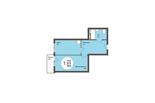 Планировка 1-комнатной квартиры 39,0 кв.м