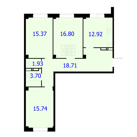 Планировка 3-комн 85,17 м²