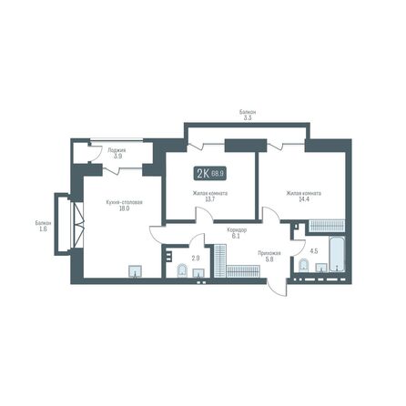 Планировка 2-комн 68,9 м²