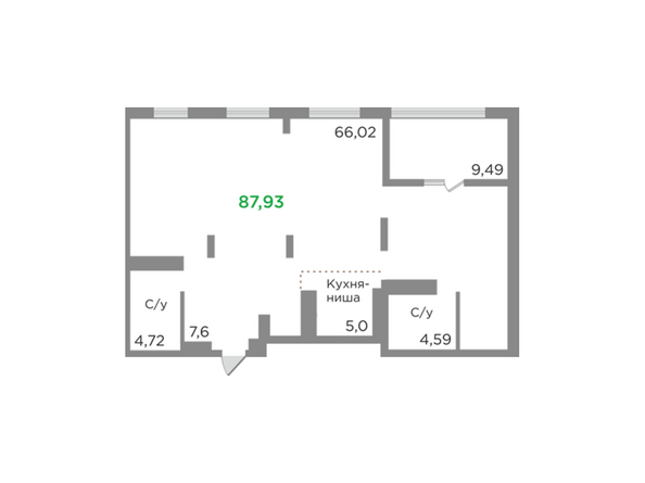 Планировка однокомнатной квартиры 87,93 кв.м