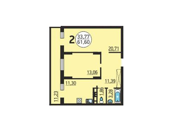 Планировка 2-комнатной квартиры 61,60 кв.м