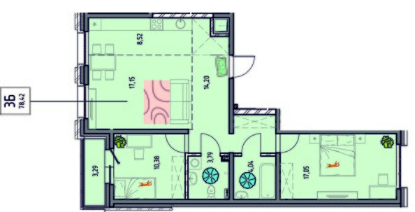 Планировка 3-комн 78,42 м²