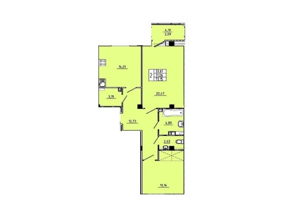 Планировка 2-комнатной квартиры 73,15 кв.м