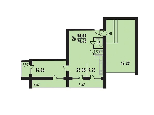Планировка двухкомнатной квартиры 78,66 кв.м