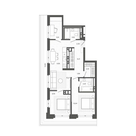 Планировка 2-комн 83,38 м²