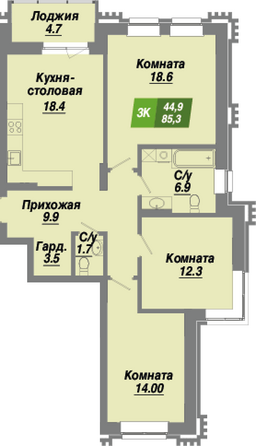 Планировка 3-комн 85,3 м²