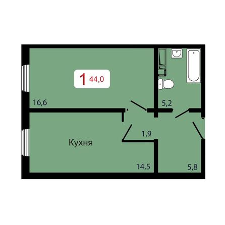 Планировка 1-комн 44 м²