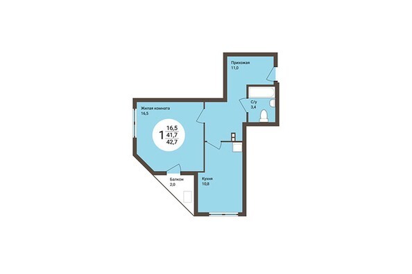 Планировка 1-комнатной квартиры 42,7 кв.м