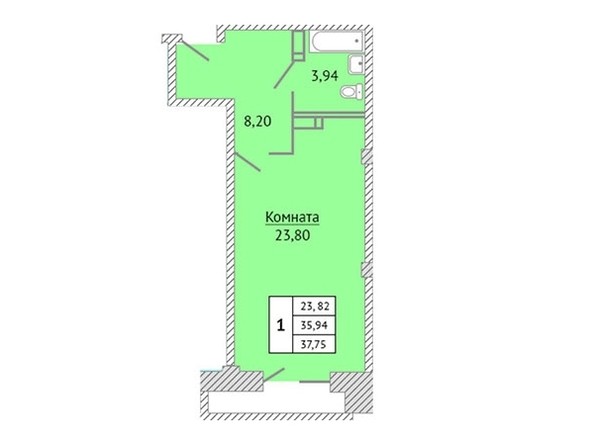 Планировка Студия 36,95 - 37,75 м²