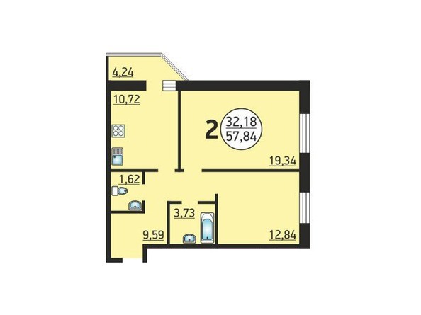 2-комнатная 57,84 кв.м