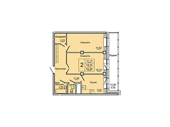 Планировка двухкомнатной квартиры 64,86 кв.м