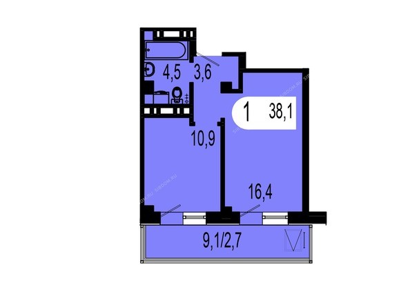 Планировка однокомнатной квартиры 38,1 кв.м