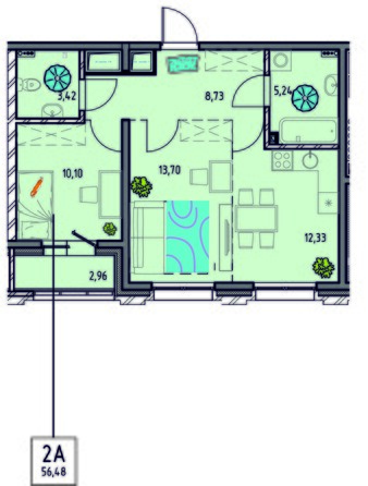 Планировка 2-комн 55,24 - 56,48 м²