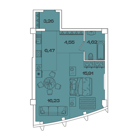 Планировка 1-комн 51,04, 51,94 м²